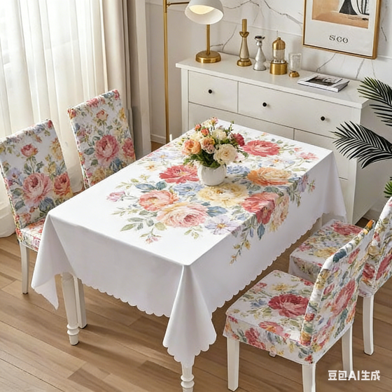 Customizable set of tablecloths - water-resistant, oil-resistant, non-washable, heat-resistant. High-end, luxurious dining tablecloth and chair cover, stool cover - 5-piece set